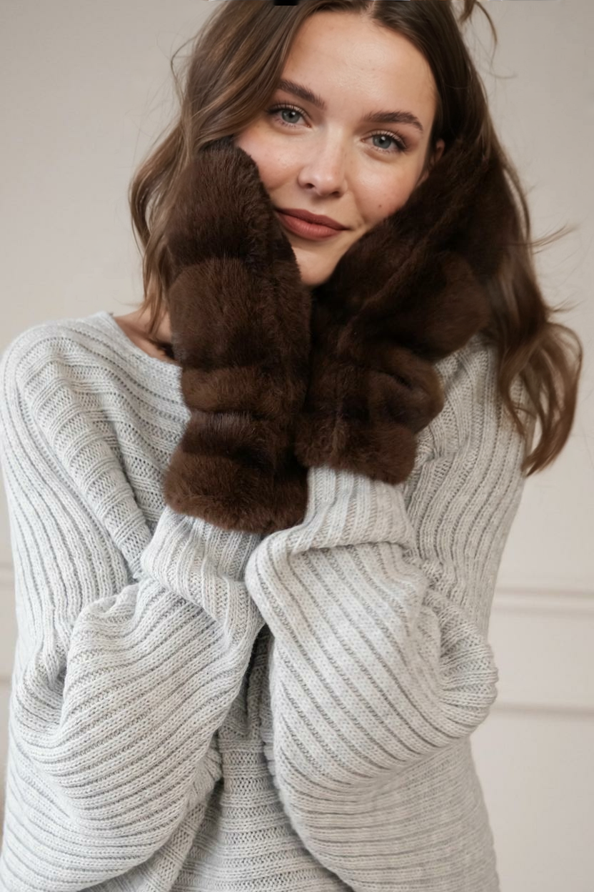 Stripes Of Fluff Brown cimdi